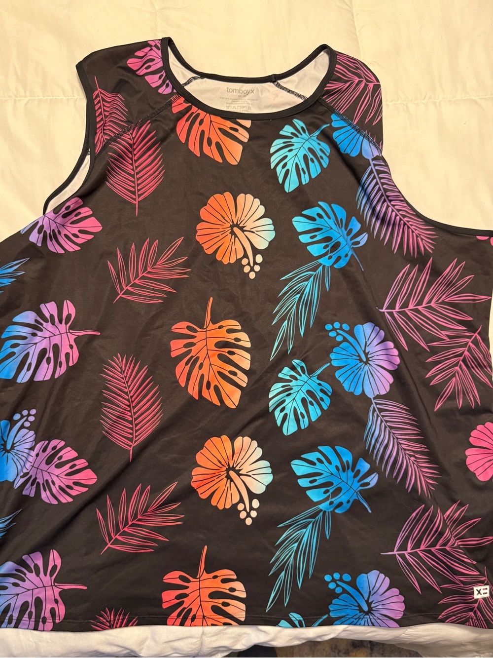 TomboyX Swim Tank Top in Palm Dreams Pattern